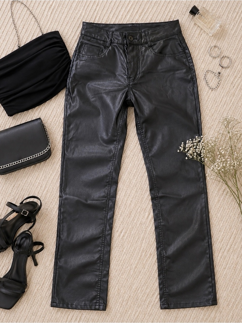 Coated Straight Leg Coordinating Ankle Pants